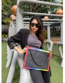 2019 LOUIS VUITTON LIMITED EDITION VIRGIL ABLOH TAIGA LEATHER POCHETTE BLACK AND RAINBOW COLOR CLUTCH 