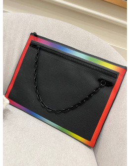 2019 LOUIS VUITTON LIMITED EDITION VIRGIL ABLOH TAIGA LEATHER POCHETTE BLACK AND RAINBOW COLOR CLUTCH 