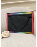 2019 LOUIS VUITTON LIMITED EDITION VIRGIL ABLOH TAIGA LEATHER POCHETTE BLACK AND RAINBOW COLOR CLUTCH 