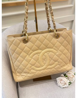 CHANEL GST CAVIAR LEATHER BAG BEIGE GHW