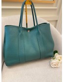 HERMES GARDEN PARTY 36 SHOULDER BAG IN TOILE NEGONDA MALACHITE COLOR TOGO LEATHER PALLADIUM HARDWARE STAMP C