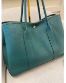 HERMES GARDEN PARTY 36 SHOULDER BAG IN TOILE NEGONDA MALACHITE COLOR TOGO LEATHER PALLADIUM HARDWARE STAMP C