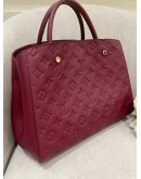 LOUIS VUITTON MONTAIGNE MM IN DARK PINK MONOGRAM EMPREINTE LEATHER HANDLE BAG WITH LEATHER STRAP FULL SET