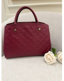 LOUIS VUITTON MONTAIGNE MM IN DARK PINK MONOGRAM EMPREINTE LEATHER HANDLE BAG WITH LEATHER STRAP FULL SET