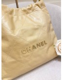 (BRAND NEW) 2023 MICROCHIP CHANEL 22 SMALL LIGHT GOLD METALLIC CALFSKIN LEATHER TOTE SHOULDER CHAIN BAG -FULL SET-