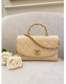 CHANEL BEIGE CRUMPLED LAMBSKIN MINI FLAP BAG WITH TOP HANDLE