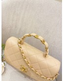 CHANEL BEIGE CRUMPLED LAMBSKIN MINI FLAP BAG WITH TOP HANDLE