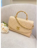 CHANEL BEIGE CRUMPLED LAMBSKIN MINI FLAP BAG WITH TOP HANDLE