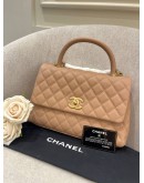 (UNWORN) 2018 CHANEL MEDIUM COCO HANDLE QUILTED CAVIAR LEATHER IN BEIGE PINK MATTE GOLD HARDWARE FULL SET