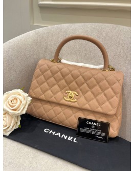 (UNWORN) 2018 CHANEL MEDIUM COCO HANDLE QUILTED CAVIAR LEATHER IN BEIGE PINK MATTE GOLD HARDWARE FULL SET