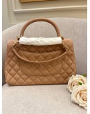 (UNWORN) 2018 CHANEL MEDIUM COCO HANDLE QUILTED CAVIAR LEATHER IN BEIGE PINK MATTE GOLD HARDWARE FULL SET