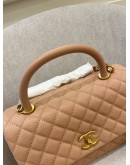 (UNWORN) 2018 CHANEL MEDIUM COCO HANDLE QUILTED CAVIAR LEATHER IN BEIGE PINK MATTE GOLD HARDWARE FULL SET