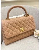 (UNWORN) 2018 CHANEL MEDIUM COCO HANDLE QUILTED CAVIAR LEATHER IN BEIGE PINK MATTE GOLD HARDWARE FULL SET