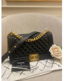 CHANEL MEDIUM BOY BLACK CAVIAR LEATHER MATTE GOLD HARDWARE CHAIN FLAP BAG YEAR 2019