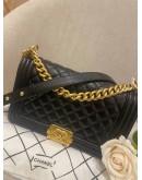 CHANEL MEDIUM BOY BLACK CAVIAR LEATHER MATTE GOLD HARDWARE CHAIN FLAP BAG YEAR 2019