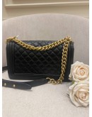 CHANEL MEDIUM BOY BLACK CAVIAR LEATHER MATTE GOLD HARDWARE CHAIN FLAP BAG YEAR 2019