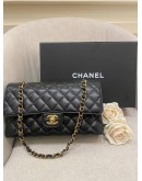 (BRAND NEW) 2022 MICROCHIP CHANEL CLASSIC MEDIUM DOUBLE FLAP GOLD CHAIN BAG IN BLACK CAVIAR LEATHER FULL SET