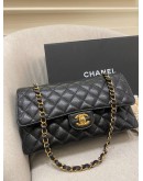 (BRAND NEW) 2022 MICROCHIP CHANEL CLASSIC MEDIUM DOUBLE FLAP GOLD CHAIN BAG IN BLACK CAVIAR LEATHER FULL SET