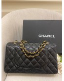 (BRAND NEW) 2022 MICROCHIP CHANEL CLASSIC MEDIUM DOUBLE FLAP GOLD CHAIN BAG IN BLACK CAVIAR LEATHER FULL SET