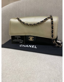 CHANEL CLASSIC MEDIUM PURE BICOLOR GOLDEN GOLD CAVIAR AND BLACK CALF LEATHER TIMELESS FLAP BAG YEAR 2017 