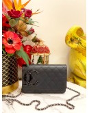 (LIKE NEW) CHANEL CAMBON LINE WALLET ON CHAIN IN LAMBSKIN BLACK LEATHER -FULL SET-