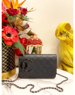 (LIKE NEW) CHANEL CAMBON LINE WALLET ON CHAIN IN LAMBSKIN BLACK LEATHER -FULL SET-