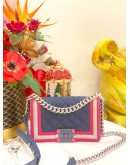 CHANEL FLUO BOY FLAP SMALL IN CANVAS QUILTED NAVY FUCHSIA GREY