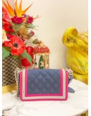 CHANEL FLUO BOY FLAP SMALL IN CANVAS QUILTED NAVY FUCHSIA GREY