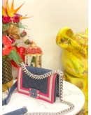 CHANEL FLUO BOY FLAP SMALL IN CANVAS QUILTED NAVY FUCHSIA GREY