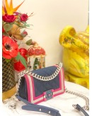 CHANEL FLUO BOY FLAP SMALL IN CANVAS QUILTED NAVY FUCHSIA GREY