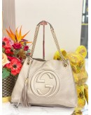 GUCCI GG SOHO PEBBLED LEATHER METALLIC SHOULDER BAG