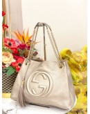 GUCCI GG SOHO PEBBLED LEATHER METALLIC SHOULDER BAG