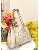 GUCCI GG SOHO PEBBLED LEATHER METALLIC SHOULDER BAG