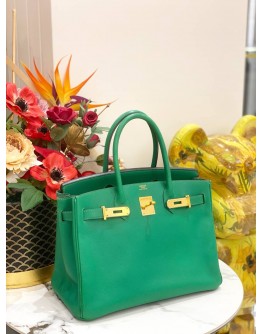 HERMES BIRKIN 30 BAG IN VERT VERTIGO EPSOM LEATHER -FULL SET-