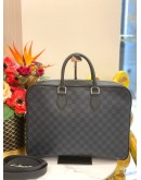 (LIKE NEW) LOUIS VUITTON COBALT DANDY MM BRIEFCASE IN DAMIER GRAPHITE COATED CANVAS