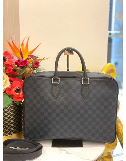 (LIKE NEW) LOUIS VUITTON COBALT DANDY MM BRIEFCASE IN DAMIER GRAPHITE COATED CANVAS