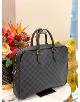 (LIKE NEW) LOUIS VUITTON COBALT DANDY MM BRIEFCASE IN DAMIER GRAPHITE COATED CANVAS