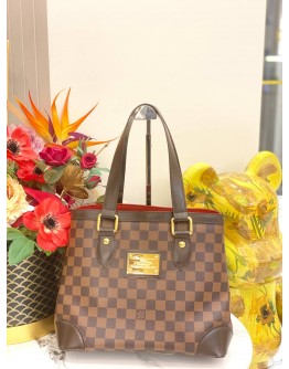 LOUIS VUITTON HAMPSTEAD TOTE BAG IN DAMIER EBENE CANVAS AND LEATHER TRIM