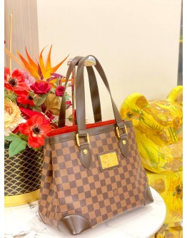 LOUIS VUITTON HAMPSTEAD TOTE BAG IN DAMIER EBENE CANVAS AND LEATHER TRIM