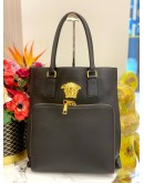 (LIKE NEW) VERSACE LA MEDUSA TOTE BAG  IN BLACK CALFSKIN LEATHER
