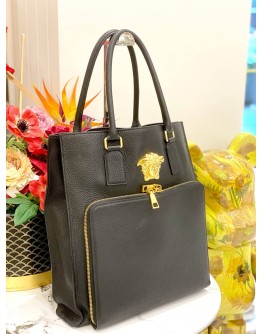 (LIKE NEW) VERSACE LA MEDUSA TOTE BAG  IN BLACK CALFSKIN LEATHER