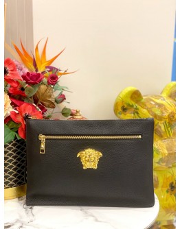 (LIKE NEW) VERSACE MEDUSA POUCH IN BLACK CALFSKIN LEATHER
