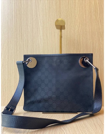 GUCCI GUCCISIMA CANVAS ECLIPSE CROSSBODY BAG BLACK