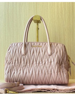 MIU MIU BOWLING BAG WITH STRAP IN SAKIRA PINK MATELASSE LEATHER