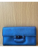 GUCCI BLUE LEATHER BAMBOO WALLET