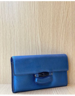 GUCCI BLUE LEATHER BAMBOO WALLET