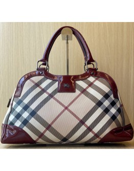 BURBERRY CHECK NOVA PATENT LEATHER & CANVAS BAG