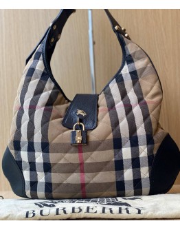 BURBERRY HOUSE CHECK CANVAS BROOK HOBO BAG