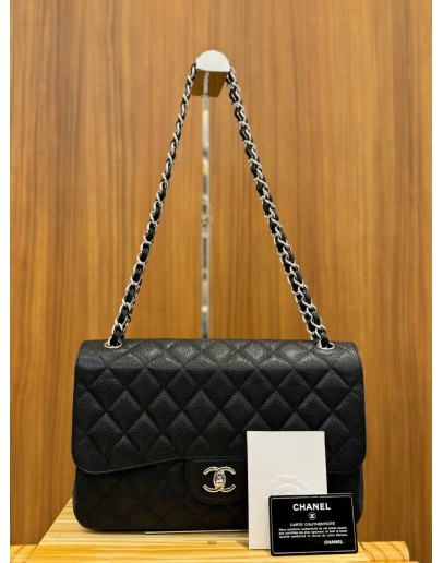 CHANEL CLASSIC JUMBO CAVIAR LEATHER DOUBLE FLAP BAG