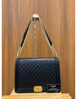 CHANEL BLACK QUILTED LAMBSKIN LEATHER LARGE LE-BOY FLAP BAG GHW